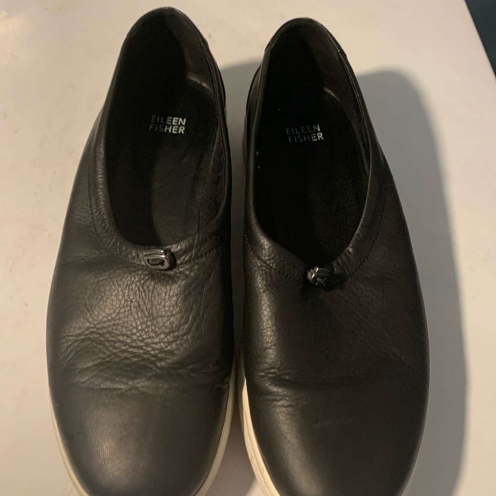 Eileen Fisher Sydney Leather Sneaker Comfort Shoes Size 11 Black